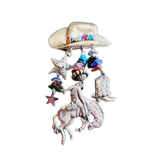 Vintage Semi Precious Cowboy Hat with Dangles Brooch (A2162) - Picture 2 of 4